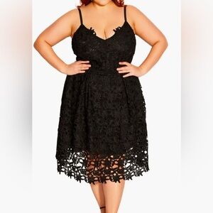 City Chic Black Lace Midi Dress-L (18/20W)
